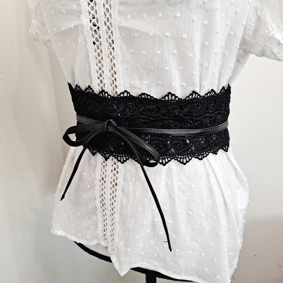 Corset Black Lace faux leather Obi Wide Waist Wrap belt - Picture 7 of 12